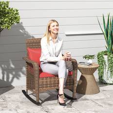 Red Garden Chairs OutSunny Rattan Garden Rocking Chair 92 x 72 x 80 cm