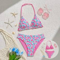 Shein Tween Girl's Floral Gingham Printed Bikini Swimsuit