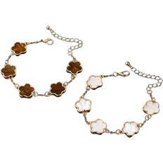 Shein 2pcs/Set Fashion Classic Style White/Brown Clover Bracelets Valentines