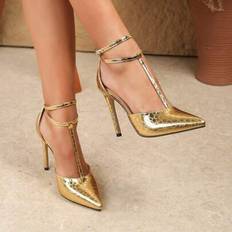 Gold - High Heel Heels & Pumps Shein Sexy Fashion Gold Instep Strap Hollow Pointed Toe - High Heel