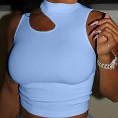 High Collar Tank Tops Shein Plus Size Solid Color Stand Collar Hollow-Out Slim Fit Tank Top