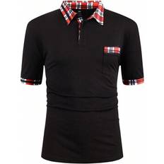 Checkered - Men Polo Shirts Shein Men Plus Casual Plaid Printed Patchwork - Color Block