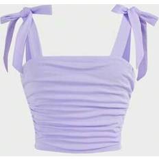 Polyester Tank Tops Children's Clothing Shein Tween Girl Elegant Solid Fitted Sweet Bow-Knot Tie - Shoulder