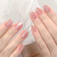 Pink False Nails Shein Glossy Press-On Nails Short Square Pink - Cute