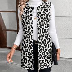 Leopard - Women Cardigans Shein Luneh Sleeveless Vintage Leopard Print Knit Cardigan - For Women