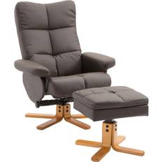 Leathers Armchairs Homcom Recliner Chair and Footstool PU Brown Armchair 99cm