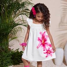 Polyester Dresses Children's Clothing Shein Young Girls Flower Print Ruffle Hem Loose A-Line - Spring/Summer
