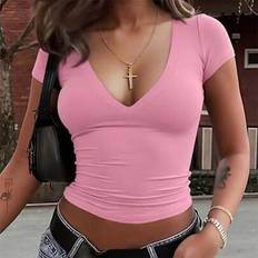 Shein V-Neck Short Sleeve Cropped Fitted T-Shirt