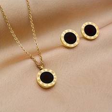Temu Stainless Steel Golden Plated Roman Set 1 Necklace 2 Earrings - Christmas