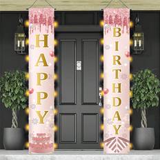 Shein 2pcs Rose Gold Birthday Polyester Curtain