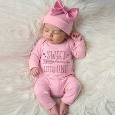 Pink Bodysuits Shein Newborn Baby Girl Outfit Embroidered Letter Romper With Bow Headband - Loose/Comfortable