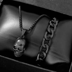 Men - Metal Jewellery Sets Temu Men's Jewelry Set Alloy With Skull Pendant Necklace Bracelet - Alloy