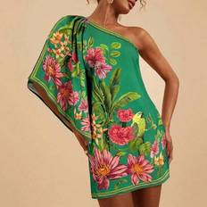Bell sleeve dress Shein Floral Print One Shoulder Bell Sleeve Mini Dress - For Women