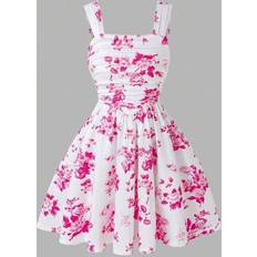 Girls Dresses Shein Porcelain Pattern Sweet Pleated Midi Dress - Light Blue White