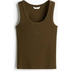 Grøn Toppe H&M Dame Ribbet Tanktop - Mørk Kakigrøn