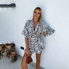 Tie Dye Clothing Shein Summer Vacation Casual V-Neck Printed Short Sleeve Jumpsuit