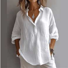 Polyester Shirts Shein Solid Color Daily Casual Long Sleeve Shirt - Color