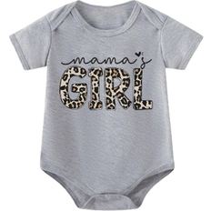 Shein Baby Girl Leopard Print Letter Printed Short Sleeve Bodysuit