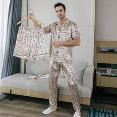 Men - Silk Sleepwear Shein 3-Piece Set Men Summer Sleepwear Short Sleeved - Letter Print