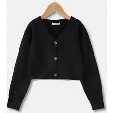 Black Cardigans Children's Clothing Shein Tween Girl Solid Button Front Crop Cardigan