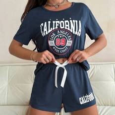 Women Sleepwear Shein Slogan Print Casual Short Sleeve Shorts - For Women