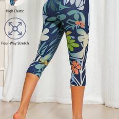 Florals Leggings Temu High-elastic Floral Print Capri Leggings - Stretchy