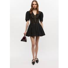 Svarta Klänningar Ganni Garment Dyed Cotton Mini Smock Bubble Dress - Svart