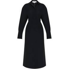 Victoria Beckham Flared Polo Dress Framed Buttoned Cuffs - Black