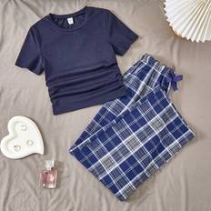 Shein Dozemod Tween Girls Simple Casual Round Neck Short Sleeve Tee Pants - Multicolore