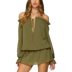 Jumpsuits & Overalls Edikted Delphine Off Shoulder Chiffon Romper - Green