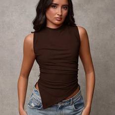 High Collar Tank Tops Shein Solid Color Stand Collar Pleated Hem Tank Top