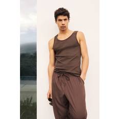 Brown - Men Sleepwear H&M Pyjama Vest Top Bottoms - Brown