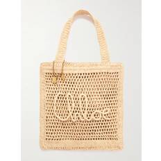 Chloe Raffia Tote Taske Med Logo Motif - Beige