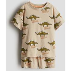 Cotton Pyjamases H&M Dino Dreamin Printed Jersey Pyjamas - Beige/Dino