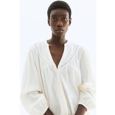 Linen Blouses H&M Cream Crinkled Linen Blend Blouse - Ladies