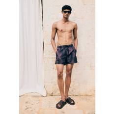 H&M Palm Leaves Patterned Swim Shorts - Aubergine Purple/Palm Leaves