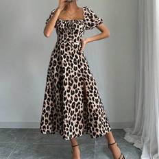 Leopard - Women Dresses Shein Leopard Print Thigh Slit A-Line Dress - Maxi