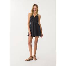 Stradivarius Short Linen Blend Halter Dress - Black
