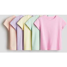 Pink T-shirts Children's Clothing H&M Girls 5-Pack Cotton T-shirts - Pink/Mint Green Yellow