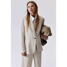 H&M Women Blazers H&M Light Beige Linen Blend Blazer - Light Beige