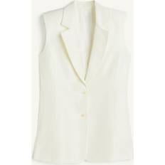 H&M White Blazers H&M Linen Blend Sleeveless Blazer - White
