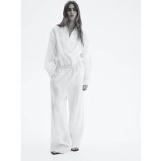 H&M Weite Hose Mit Kordelzug - Weiß/Gestreift