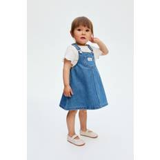 H&M Baby 2-Delt Sæt Med Overallkjole Og Top - Denimblå/Hvid