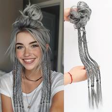 Ponytails on sale Temu Women's Silvery Gray Long Braid Ponytail Extension