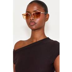 PrettyLittleThing Gold Metal Frame Square Bar Peach Lens Sunglasses - Yellow