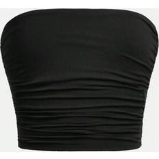 Black Tank Tops Children's Clothing Shein Tween Girls Minimalist Comfortable Ruched Elastic Bandeau