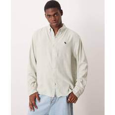 Abercrombie & Fitch Grey Clothing Abercrombie & Fitch Long Sleeve Icon Logo Linen Shirt Grey