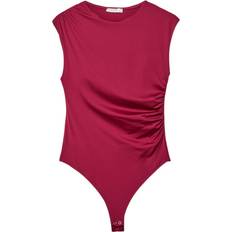 Röda Bodys Stradivarius Gathered Bodysuit - Burgundy