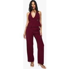 Gold - Women Trousers boohoo Gold Hardware Wide Leg Trousers - Red