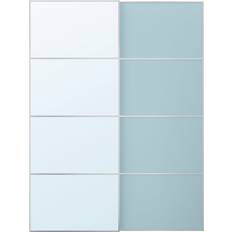 Frostat glas Skjutdörrar IKEA Skjutdörrpar Aluminium Dubbelsidig Ljusblå Spegelglas 150x201 cm Skjutdörr Frostat glas (x)